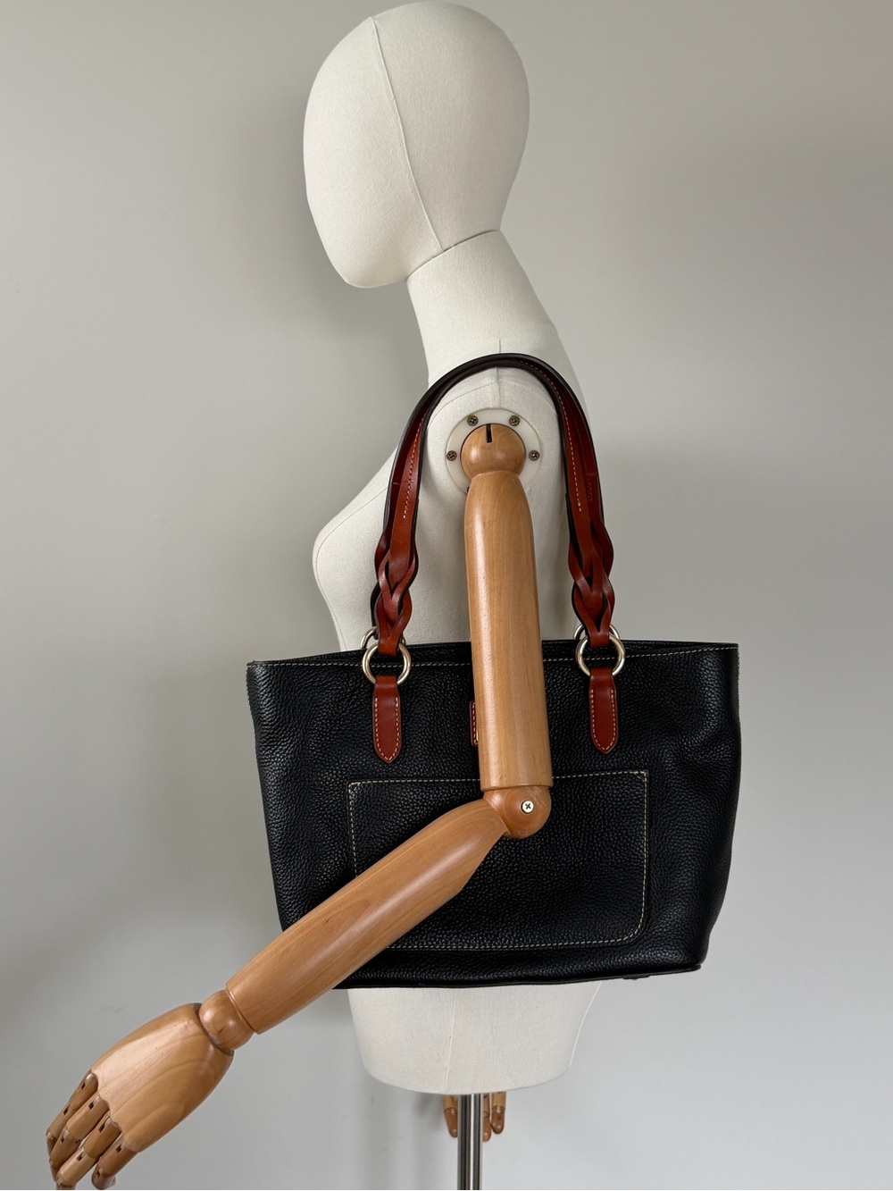 Dooney & Bourke Gretchen Small Tote Black Pebble Leather Braided Handles - Picture 13 of 16